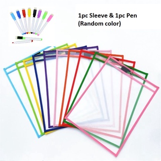 Reusable PP file Pockets with pen, Kids DIY Dry Erasable Pockets A4/letter PP file used for teaching