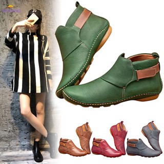 Leather Ankle Boots Autumn Vintage Women Shoes Comfortable Flat Heel Boots Short Boot