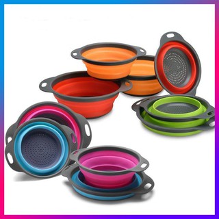 [Available] ❈☾Silicone 2 pieces Collapsible Colander Set Strainer