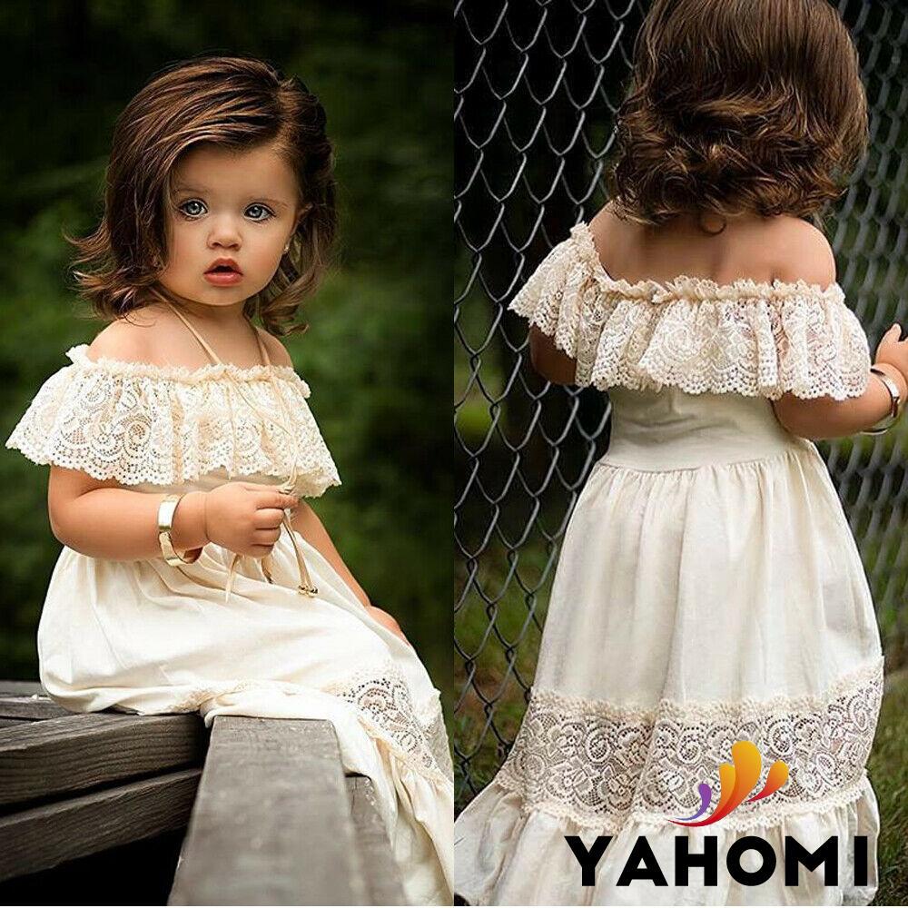 ❀Yaho❀Summer kids Baby Girl Off-Shoulder Ruffle Lace Party