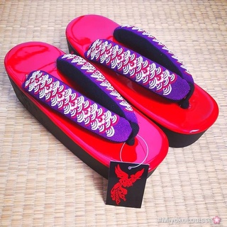 MiyokoLouisse "VIOLET EMBROIDERED STRAP" Black-Red Zori / Kimono Footwear