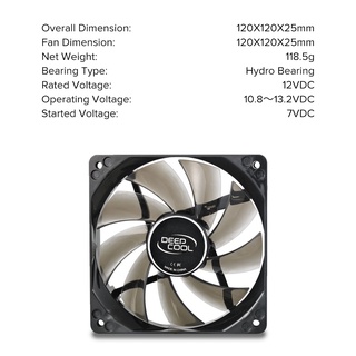 Deepcool Wind Blade 120mm Chassis Fan White Led, Semi-transparent black fan frame with 4 blue LED. (8)