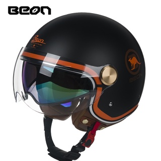 BEON Motorcycle Helmet 3/4 Open Face Dual Lens Visor Vintage Helmets Retro Casque Moto Casque Casco Capacete Motor Helmets