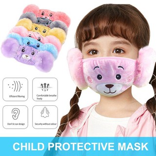 Plush Mask Earmuffs Ear Protection 2in1 Children Bear Cartoon Mask (1)