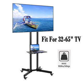 Mobile TV Monitor Stand Rolling TV Cart Floor Stand with Mount for 32-65 inch Height Adjustable