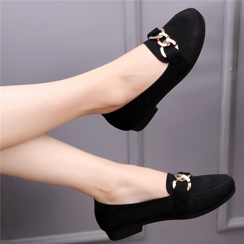 Doll shoes☈∈Flat bottom work shoe female black spring and