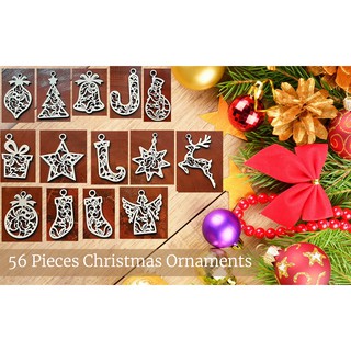 56 Pieces Christmas Tree Ornaments. Birch plywood Laser Cut. SKU MANDALA