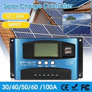 MPPT 30A 40A 50A 60A 100A Solar Charge Controller LCD Display Dual USB Cell Panel Charger Regulator