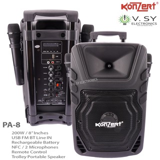 2020 Original Konzert PA-8 200W 8 Inches 2-Way USB BT FM Portable PA Active Trolley Speaker System