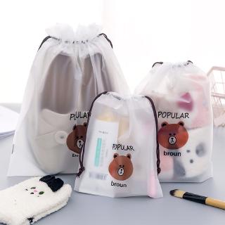 Mini Travel Storage Bag Cartoon Brown Bear Drawstring Storage Bag Creative Travel Cosmetic Bundle Pocket