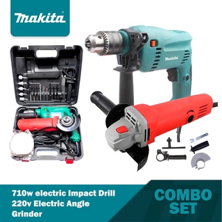 Makita Impact Drill & Electric Angle Grinder Power Tools Set 2 in 1