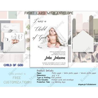 4r Customized Front Christening/Baptism Invitations Card Plus Envelope