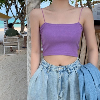 Purple Top High Waist Short Exposed Navel Top Camisole
