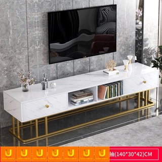 TV Rack 140*30*42cm (Marble White/Gold) with 2 drawers