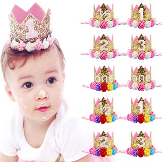 [HZ] 1pcs Child Birthday Hat Flower Crown Number Hairband Baby Birthday Party Performance