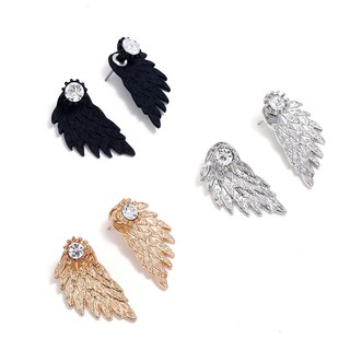 【LK】1 Pair Women Fashion Xmas Gift Angel Wings Rhinestone Inlaid Stud Earrings