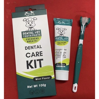 ❅Dental Pet Toothpaste SET with Triple Headed Toothbrush for Dogs and Cats (Dental Care Kit)