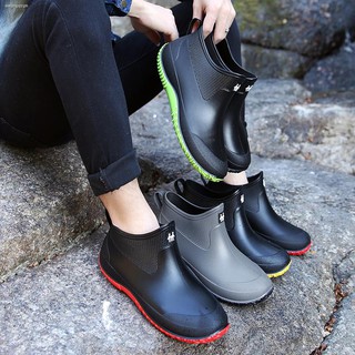 Rain shoes✼✘▬Ashkenazi fashion short tube galoshes male add wool warm waterproof boots low help kit (3)
