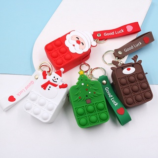New Christmas Square Pop It Coin Purse Daisy Keychain Cute Cartoon Fidget Stress Relief Pop It Bubble Bag Headphone Storage Bag