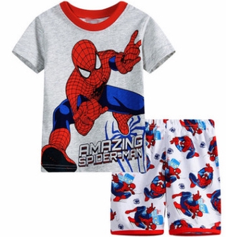 Pajama Spiderman Batman Superman Cotton Boys Baby Kids Children Short Sleeves Set Sleepwear