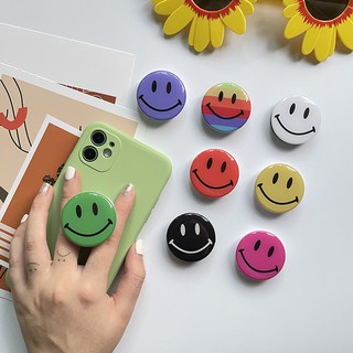 Colorful Smile Face Phone Holder Rainbow Phone Bracket Round Airbag Telescopic Phone Stand