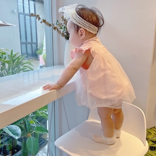 Baby Girl Mesh Princess Romper Dress Newborn Lovely Fly-Sleeve Bow Skirt Infant Summer Cotton Clothes (2)