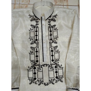 Barong Tagalog with black and cream embroidered