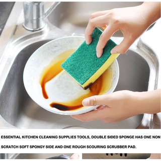 20 PCS Cleaning Scrub Sponges for Kitchen Dishes Bathroom Car Wash One Scouring Scrubbing One Absorbent Side Abrasive Scrubber Sponge Dish Pads Heavy Duty