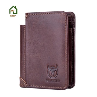 wallet for men✈✵BULLCAPTAIN Men Leather Short Anti-Theft Brush Wallet Business Casual Multifunction