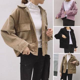 Fashion Women Corduroy Pocket Casual Vintage Oversize Loose Jacket