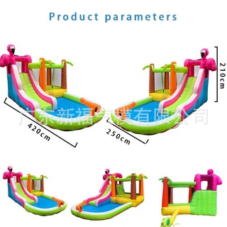 《Ready stock》Flamingo inflatable castle inflatable slide trampoline Castle (3)