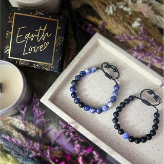 DISTANCE BRACELETS - Sodalite & Onyx - Adjustable Ties Couple Bracelets by Earth Love Collective