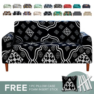 Milk shreds Printed Sofa Cover 1/2/3/4 Seater With free Pillowcase Foam Stick Stretch Full Cover