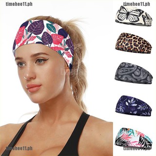 【TimeHee11】Wide Sport Sweat Sweatband Headband Yoga Gym Stretch Hair Band Printing Leopard