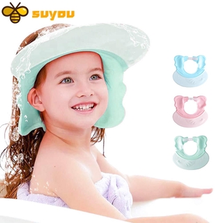 SUYOU Cute Silicone Bath Visor Waterproof Baby Bath Cap Baby Shower Cap Ear Protection Portable Safe