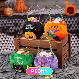 PEONY Decor Props Halloween Candy Bag Cute Candy Tote Kids Candy Bucket Portable Party Horror Pumpkin Gift Bag/Multicolor