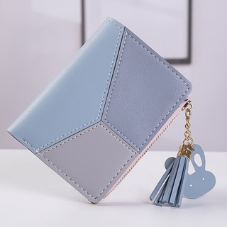 New style wallet short ladies zipper wallet female Korean version stitching hit color tassel wild coin purse card holder