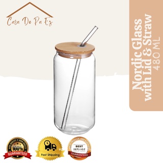 Nordic Borosilicate Glass with Lid & Straw for iced coffees, iced teas, sodas & any beverage - 480ML