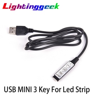 Lightinggeek 3key DC 5V USB Cable Line Connector RGB controller with mini 3 Keys remote 4 Pin for led strip light TV backlight