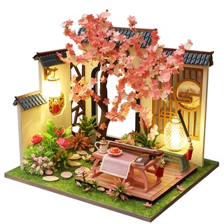 CUTEBEE DIY Doll House with Furniture, Cherry Blossom Dollhouse with LED Lights HL05