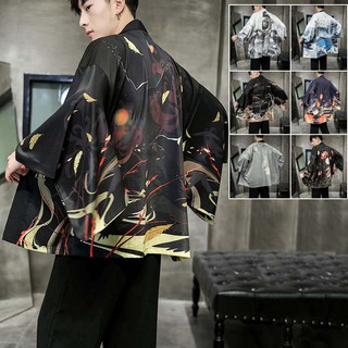 Mens Vintage Floral Printed Loose Kimono Baggy Boho Short Sleeve Top Shirt