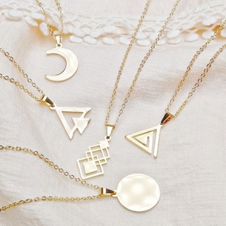 {SA} MOON DISC TRIANGLE ARROW GEOMETRICAL NECKLACE CHAIN GOLD PLATED STAINLESS STEEL