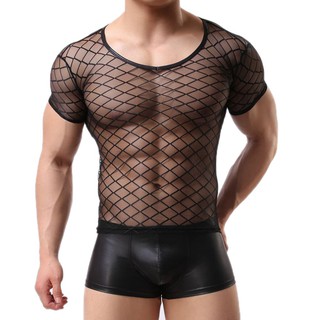 Men Sexy Lingerie Mesh Sheer Shirt Tops T-shirts Undershirts nice! (1)