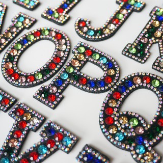A-Z Rhinestone Colorful Alphabet English Letter Sew Iron On Patch Badges Bag Hat Cap Jeans Clothes Fabric Applique DIY Craft