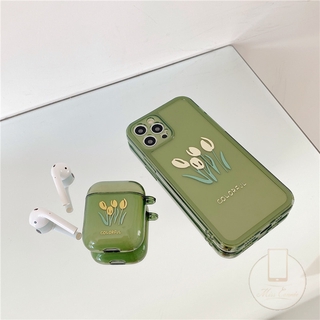 2 in 1 AirPods Pro Case + Soft Silicone Tulip Colorful Camera Protection Square Glossy iPhone 11 7 8 Plus 11Pro Max Green Transparent iPhone 12 Pro Max 6 6S Plus XS Max X XR SE 2020 Shockproof Phone Soft Tpu Case