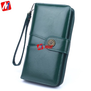 OneMall #6434 Long Zipper Wallet Oil Wax PU Leather Clutch Large Capacity Coin Money Purse Phone Bag