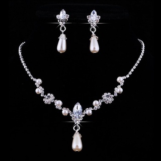 Erph Bridal Super Glamor Wedding Faux Pearls Rhinestone Necklace Earrings Jewelry Set New
