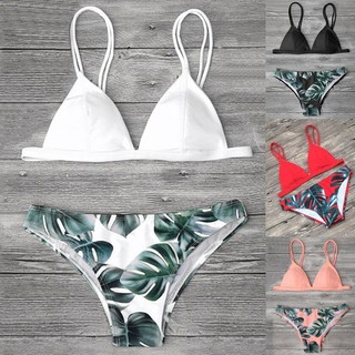 Summer Sexy Beach Leaf Printed Swimwear Two Pieces Bikini