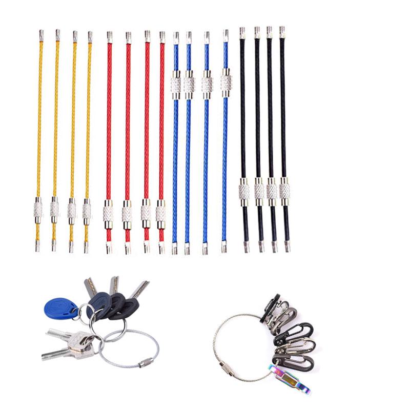 6'' 5Pcs EDC Stainless steel wire keychain ring key keyring circle rope cable loop outdoor camp luggage tag screw lock gadget (1)