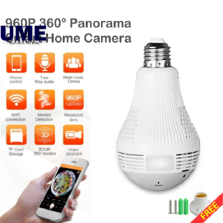 UME Bulb CCTV Camera 360 Degree Panoramic WiFi IP Light COD B13L 960P B2R 1080P